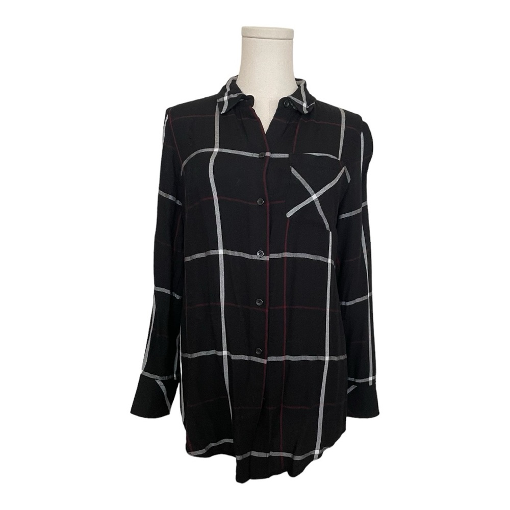 Chicos Black Plaid/Window Pane Shirt with red and white plaid/stripe- size S